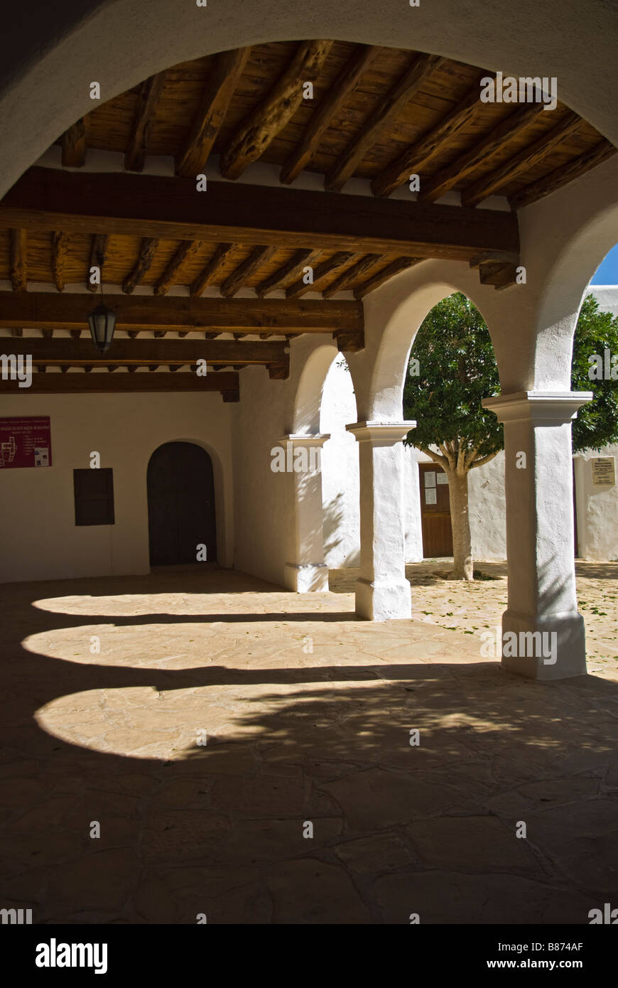 Courtyard of the Church of Sant Miquel de Balansat, Ibiza, Spain Stock Photo