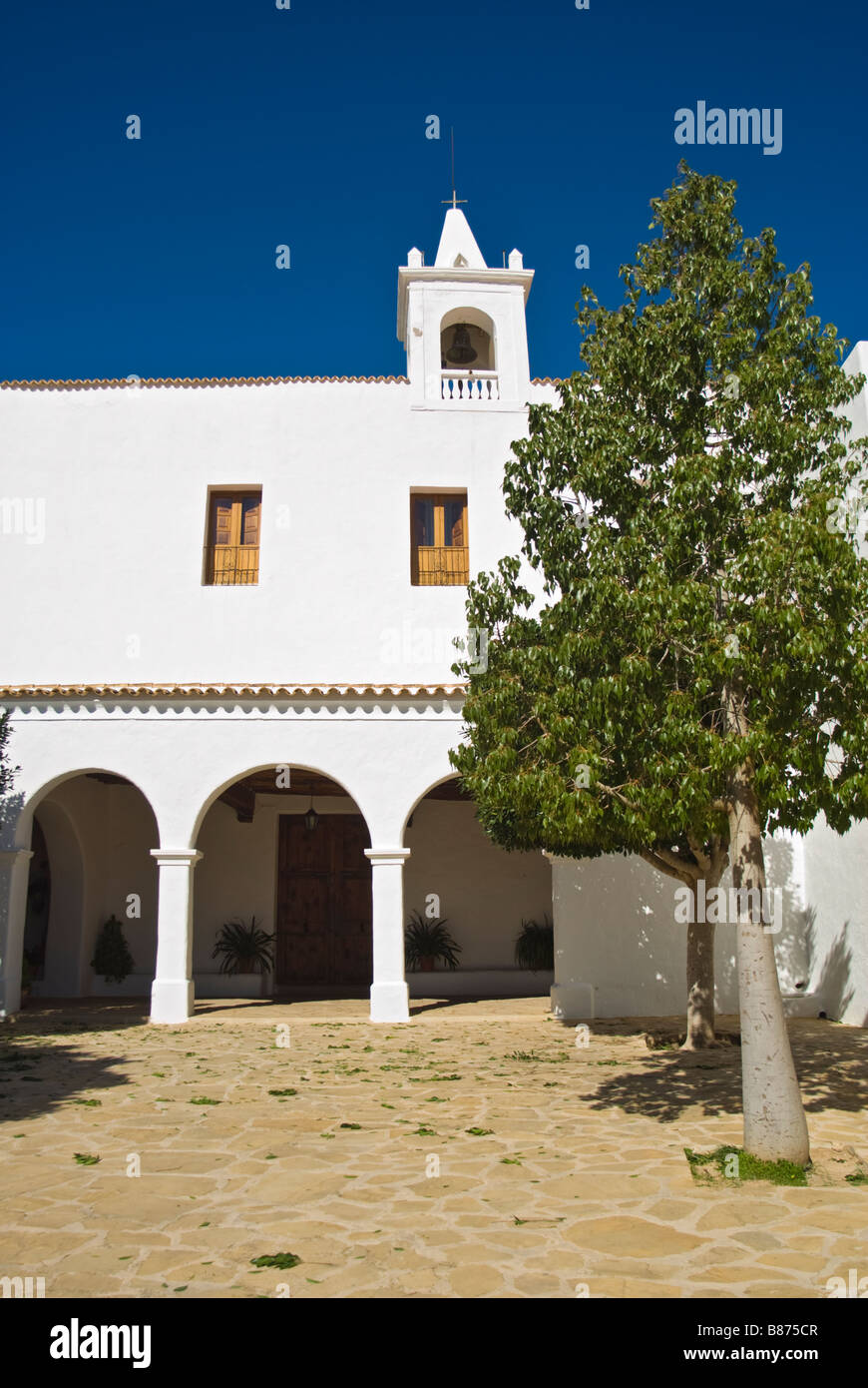 Façade of the Church of Sant Miquel de Balansat, Ibiza, Spain Stock Photo