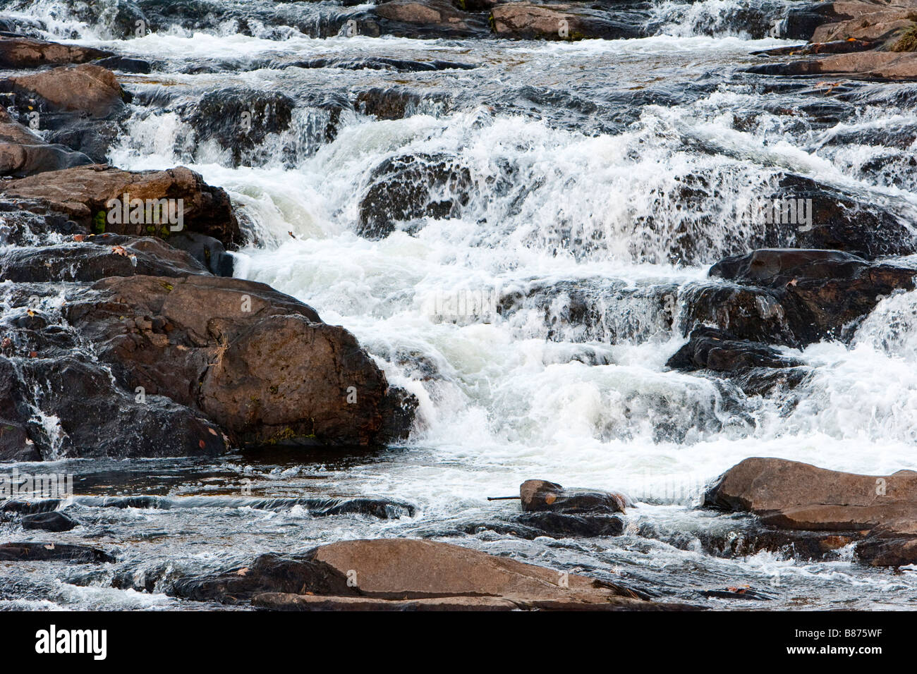 Whitewater clowing over rocks in Vermont October 10 2008 Stock Photo