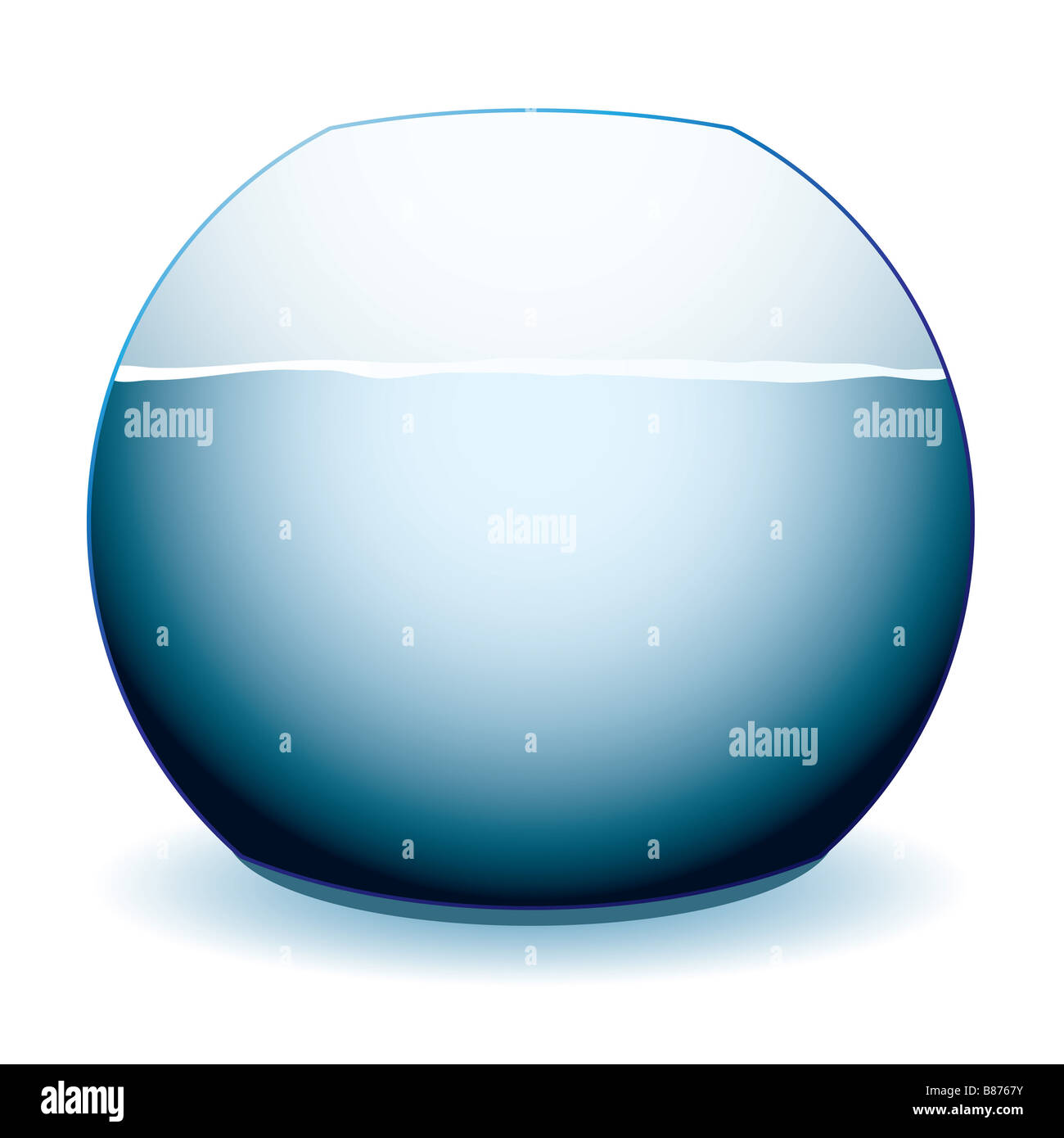 Glass fish bowl illustration with shadow and white background Stock