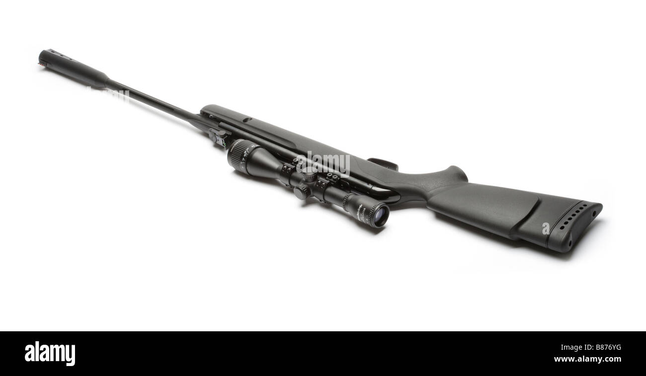 Air rifle with telescopic sight and silencer Stock Photo Alamy