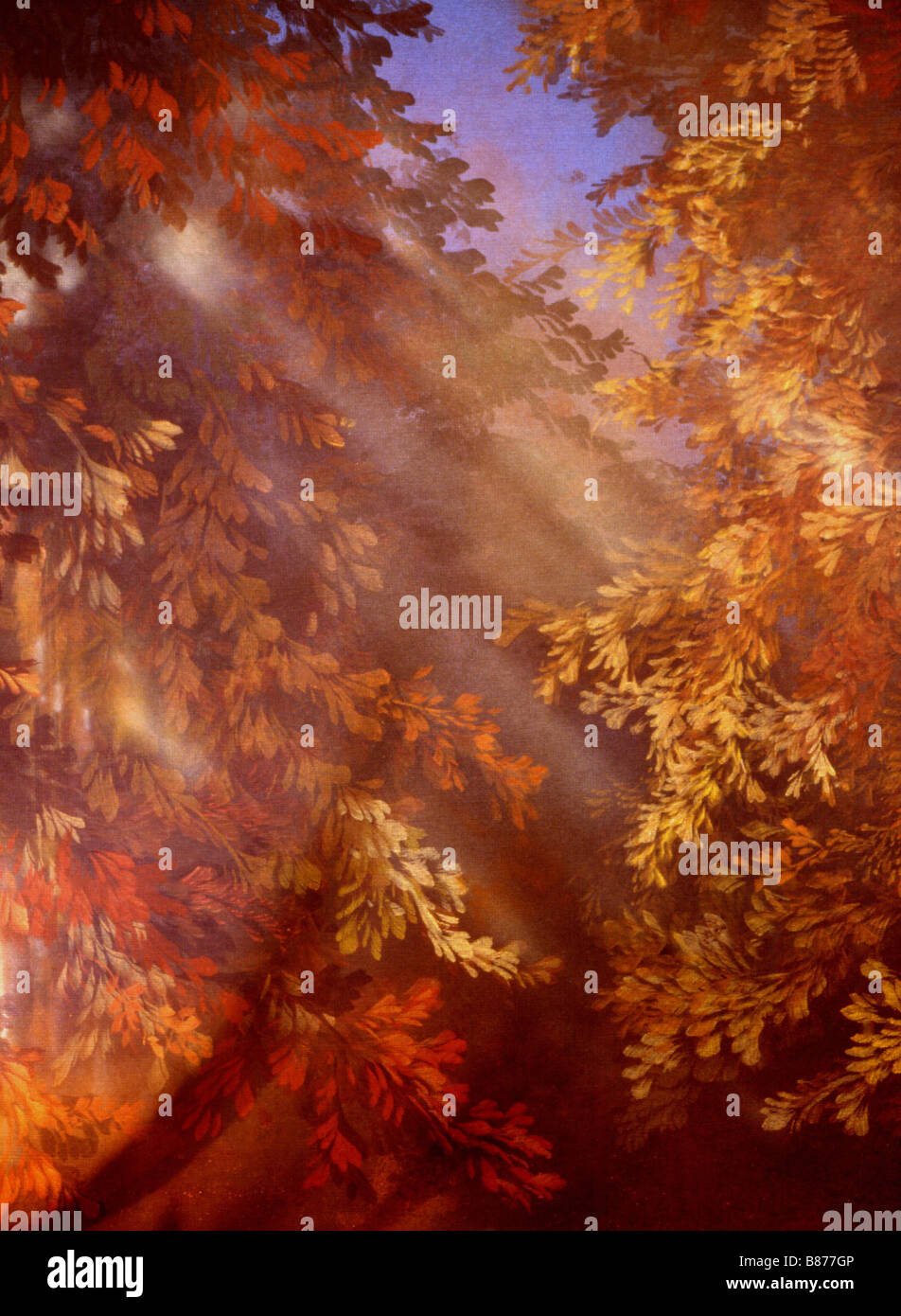Painted canvas tarp. Autumn trees Stock Photo