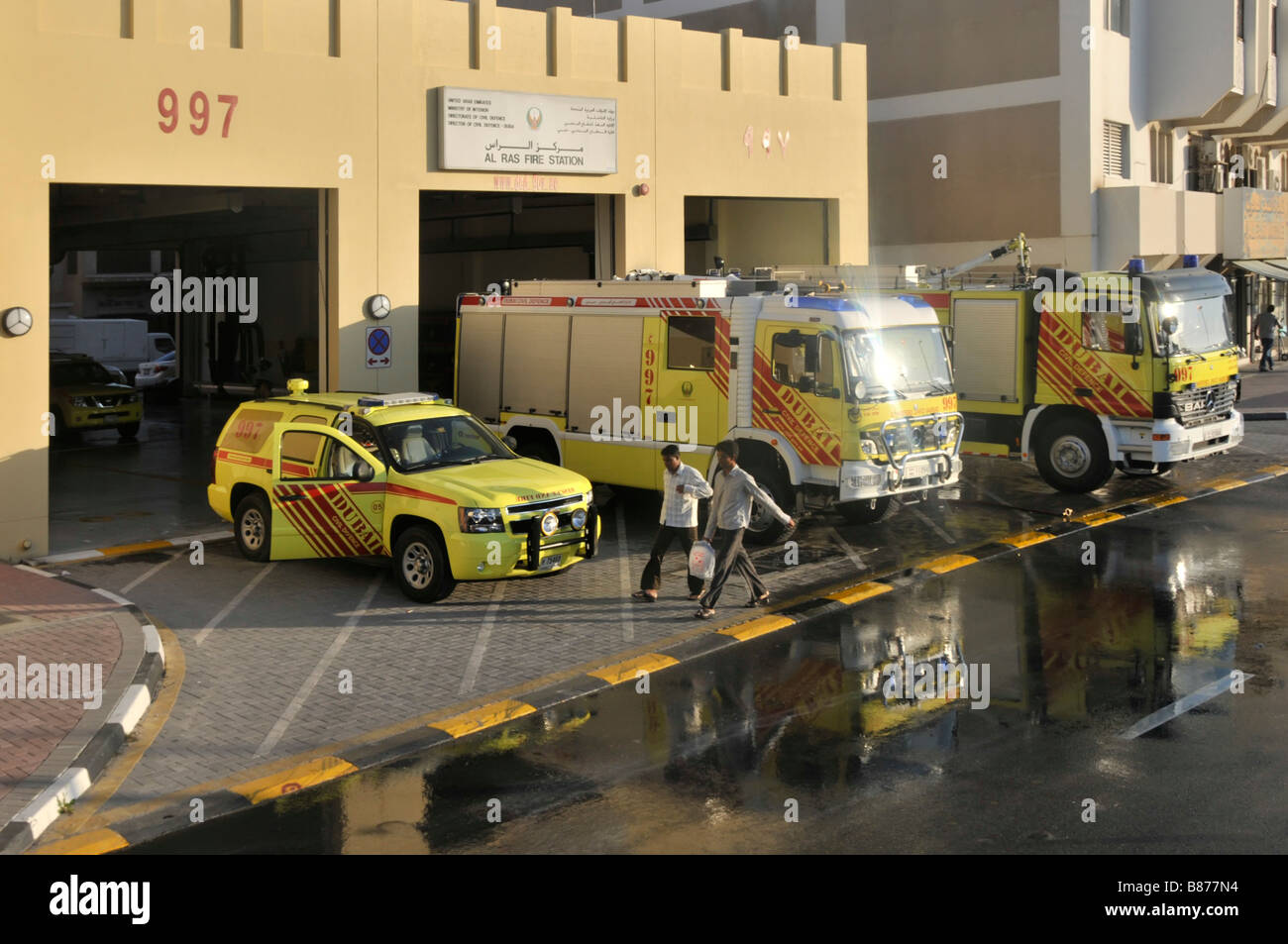 Dubai Al Ras firefighters station with Civil Defence firefighting Stock
