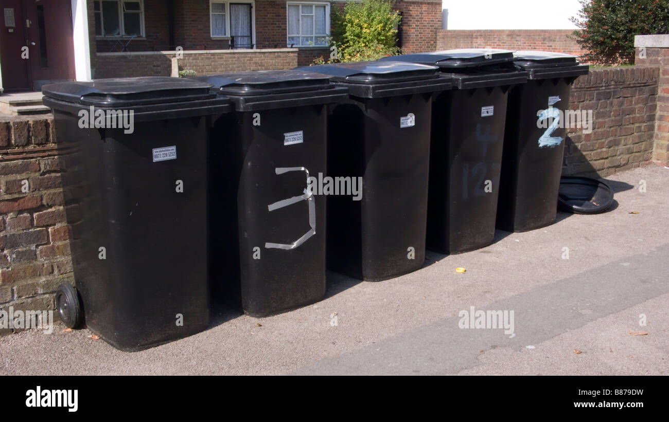 Wheelie bins in street Stock Photo Alamy