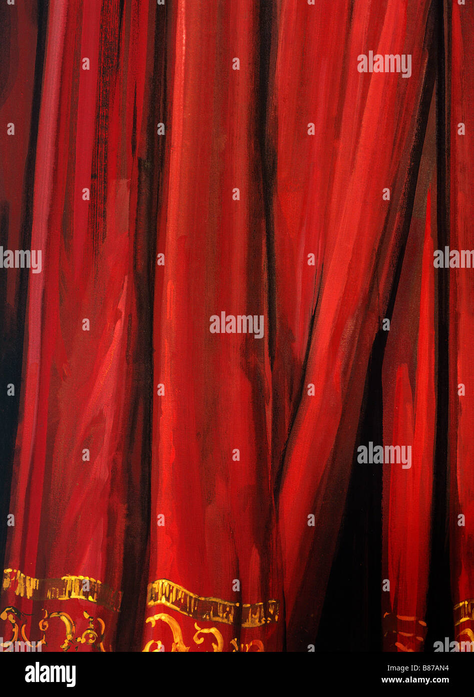 Painted backdrop. Stage curtain Stock Photo