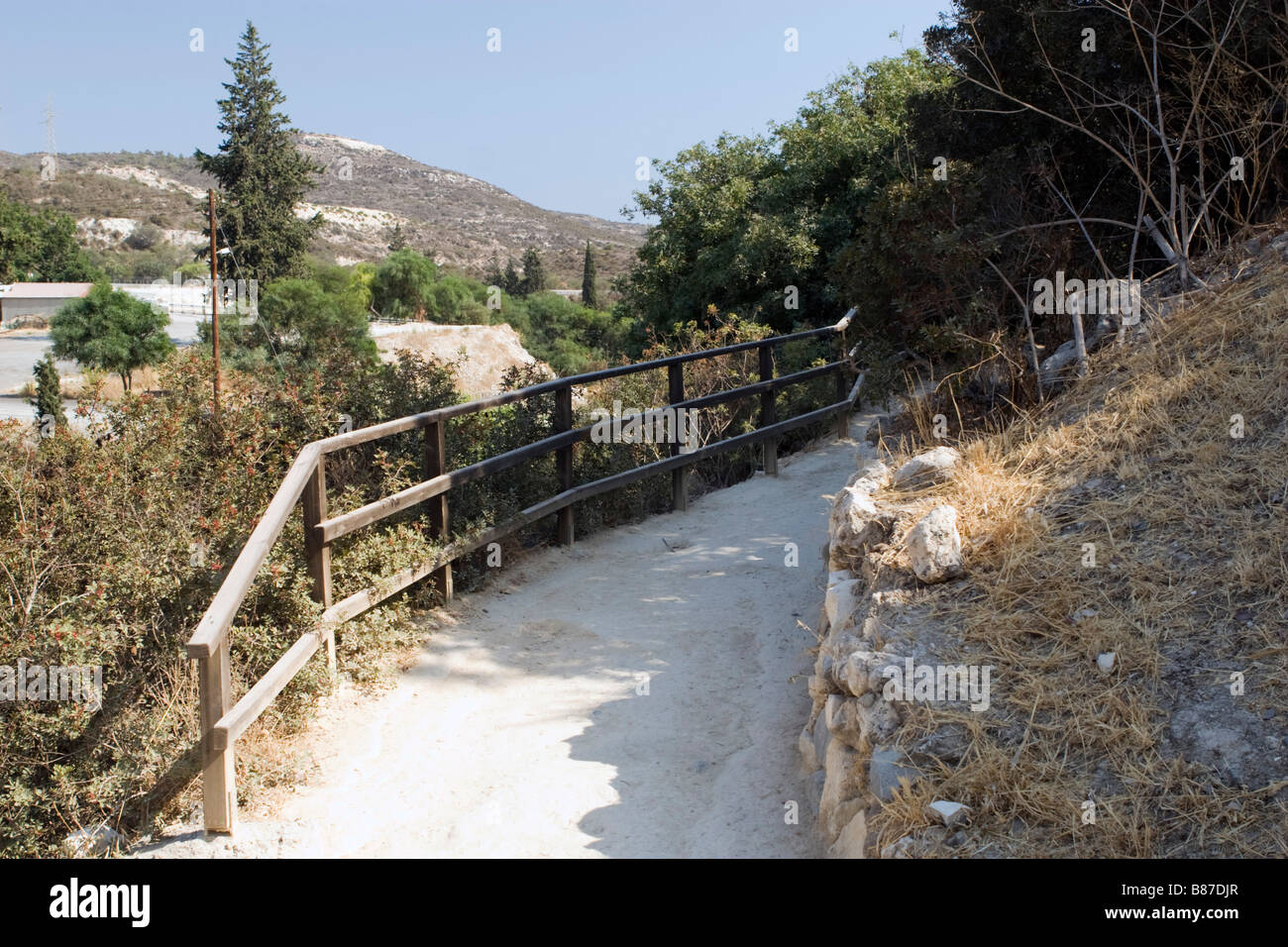 UNESCO World Heritage stairs to Choirokoitia settlement excavation area . South Cyprus. Stock Photo