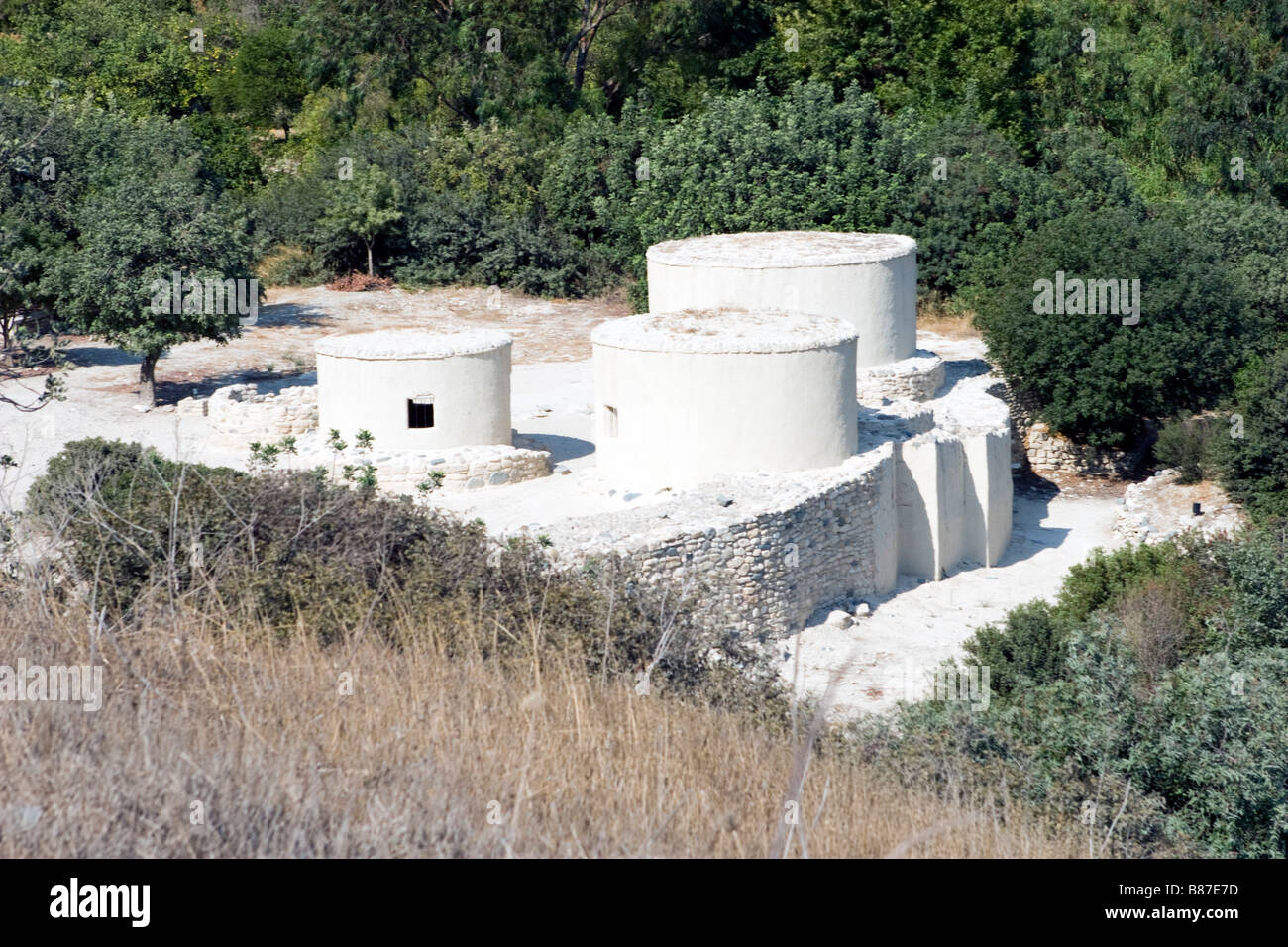 UNESCO World Heritage Site view of reconstructed settlement of Choirokoitia. South Cyprus. Stock Photo