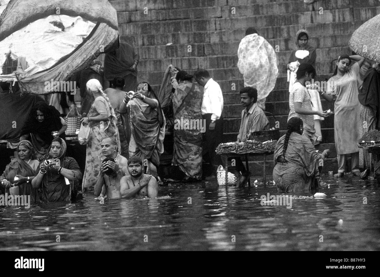 Ritual Bathing ghat, Varanasi, India. Stock Photo
