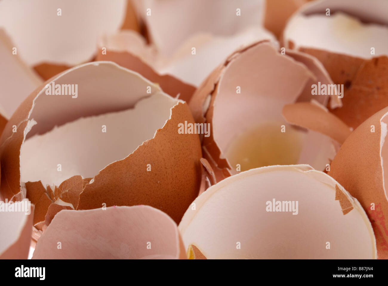 full frame closeup of broken eggshells Stock Photo