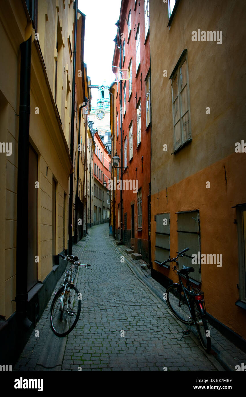 Bicycles in side street Gamla Stan Stockholm Sweden Stock Photo