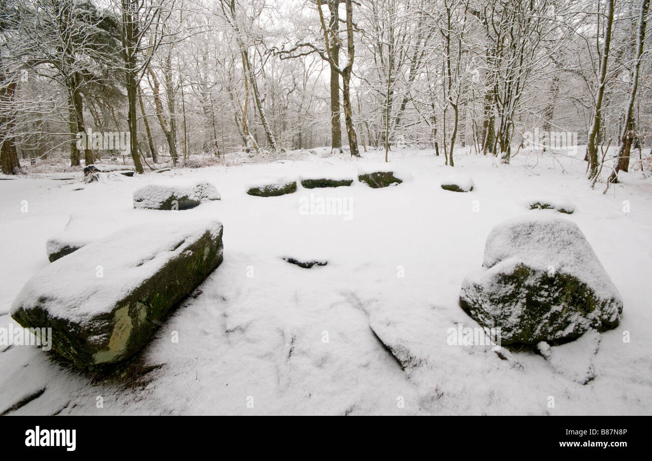 The Druids Stone Circle in Winter on The Edge, Alderley Edge, Cheshire