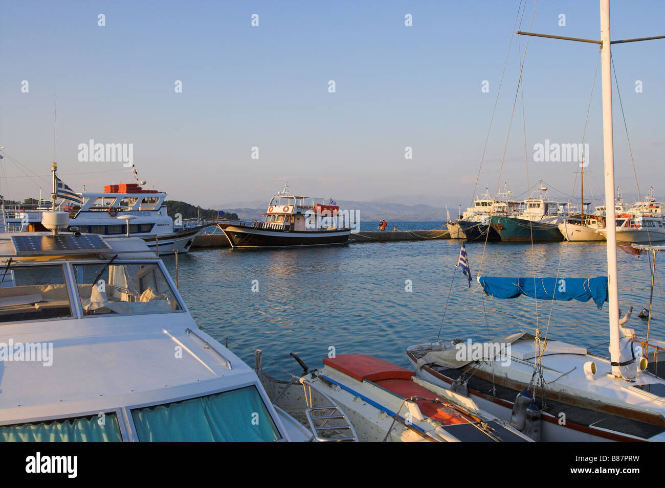 Boats moored in Old Port Corfu Town Stock Photo