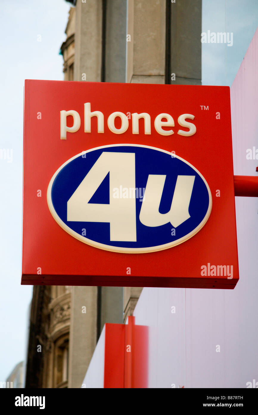 A shop sign above the phone4u mobile telephone shop, Marylebone, London. Jan 2009 Stock Photo