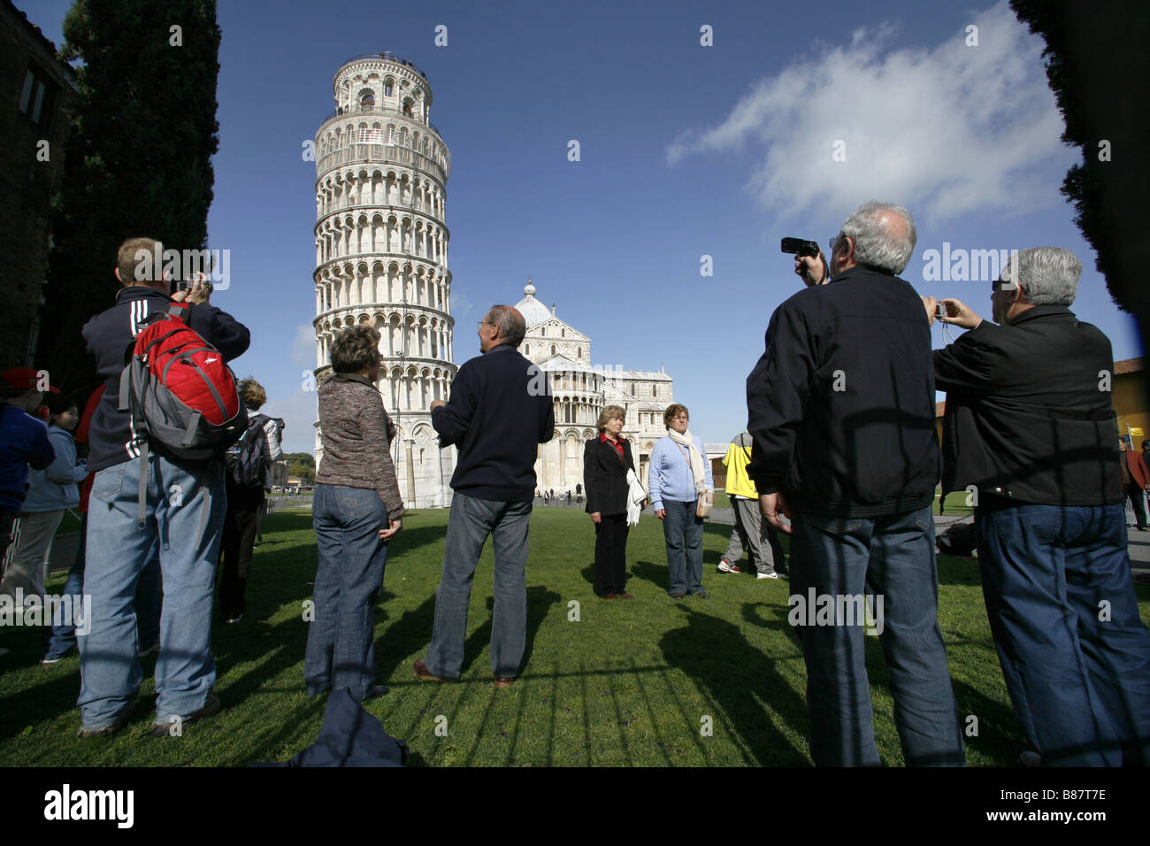 Tourists photographing The Leaning Tower, Pisa, Tuscany, Italy Stock Photo