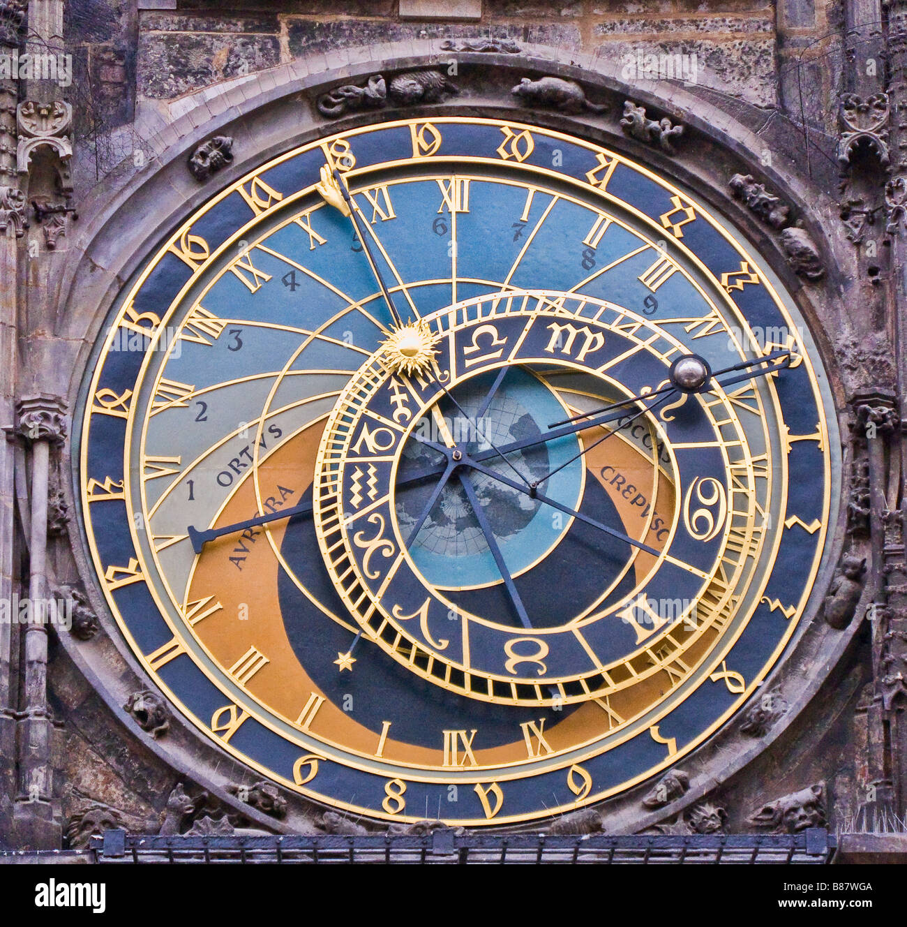 Famous Astronomical Clock on the Old Town Hall, Prague ,Czech, Republic Stock Photo