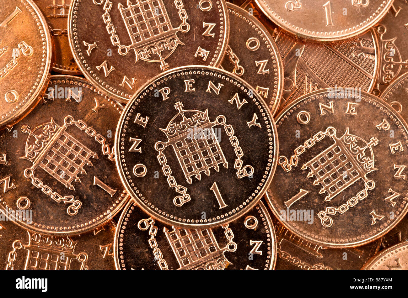 British one penny coins Stock Photo