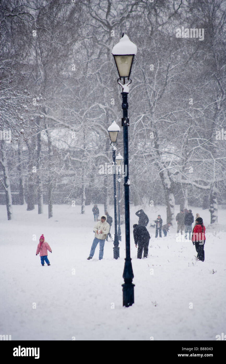 Winter lamp posts park snow victorian Stock Photo