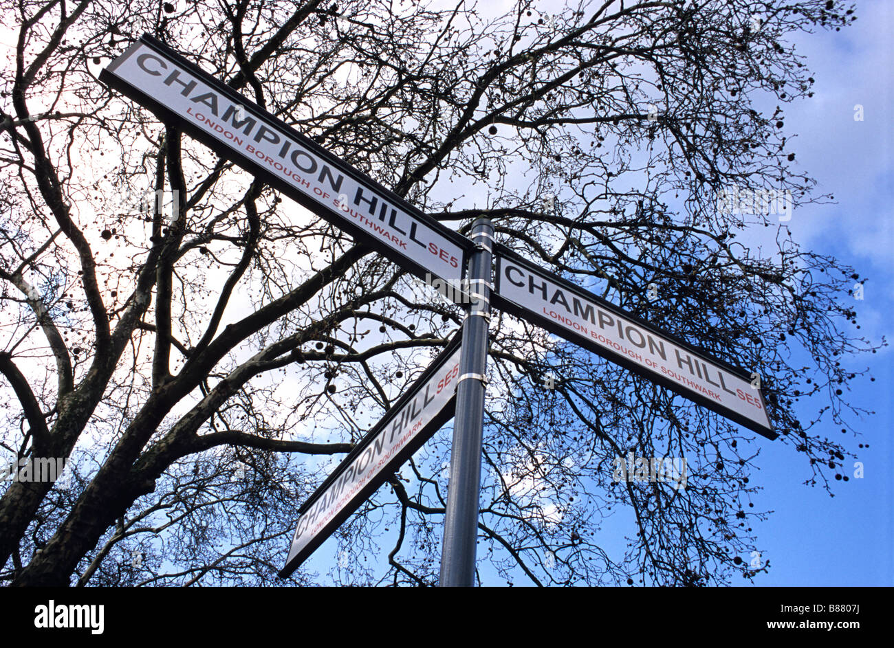 Signpost, Denmark Hill, London, UK Stock Photo