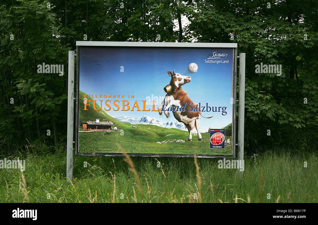 COW FUSSBALL FOOTBALL POSTER SALZBURGERLAND AUSTRIA AUTOBAHN SALZBURG AUSTRIA 16 June 2008 Stock Photo