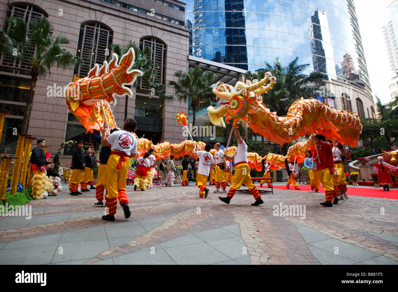 Chinese Dragon Dance to celebrate the Lunar New Year in Central, Hong Kong. Stock Photo