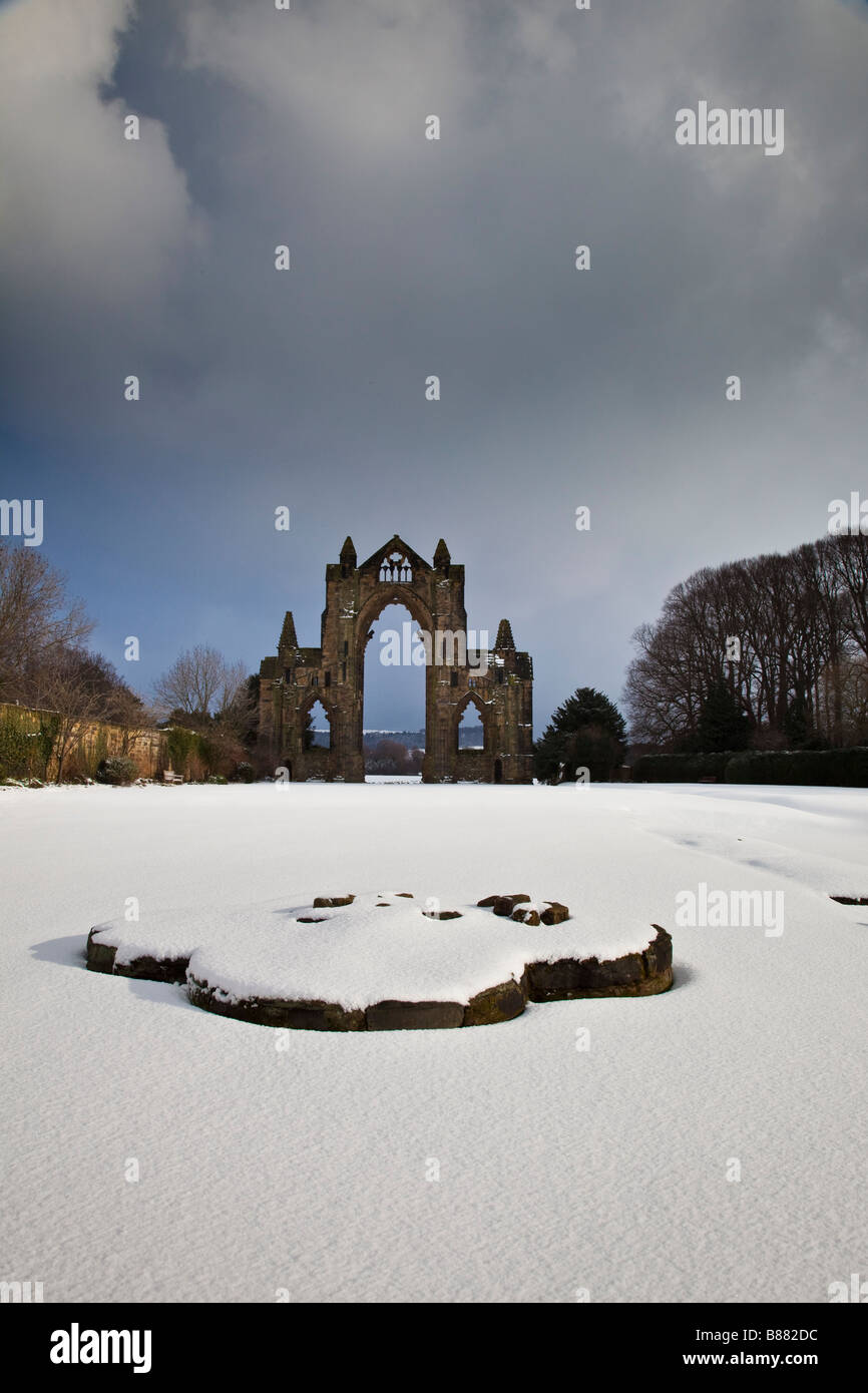 Gisborough Priory in winter snow Tees Valley Cleveland North East England Stock Photo