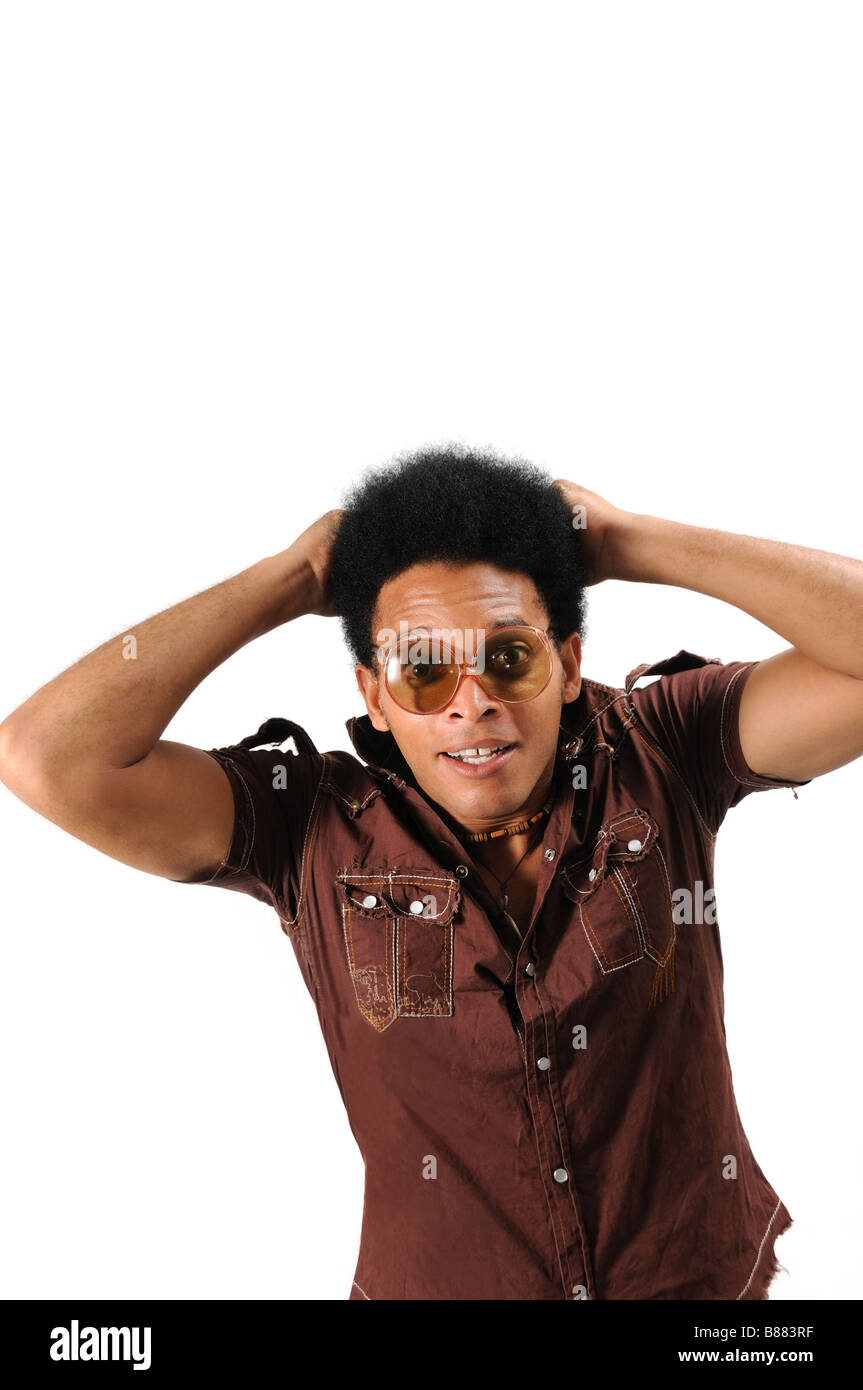 Portrait of young african man with surprise expression - isolated Stock Photo