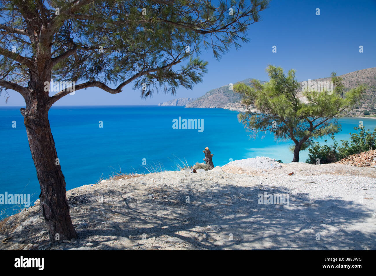 A beautiful blue sea on the Aegean coast in Turkey Stock Photo