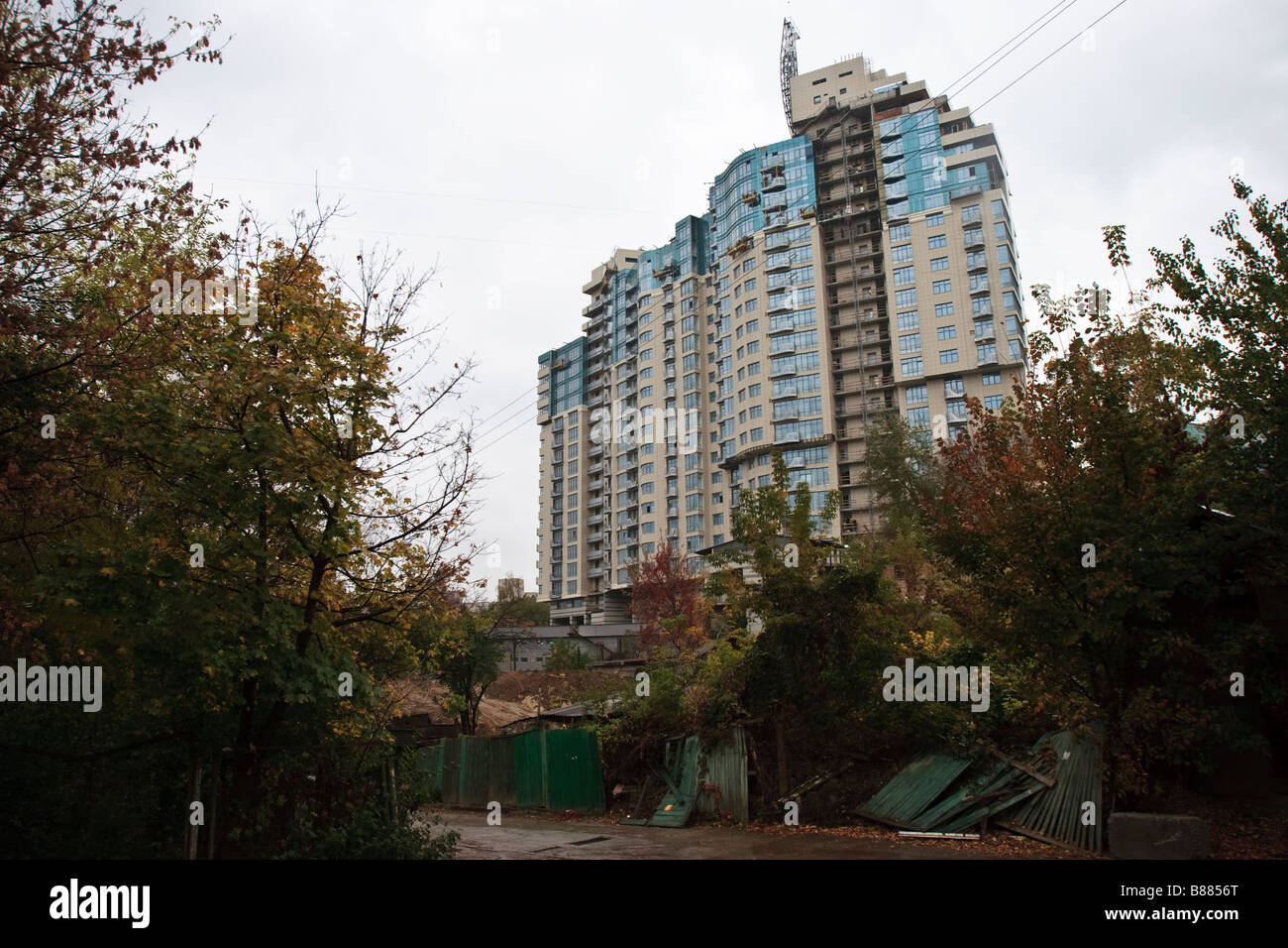 Modern residential building stands in midtown Kiev, Ukraine Stock Photo
