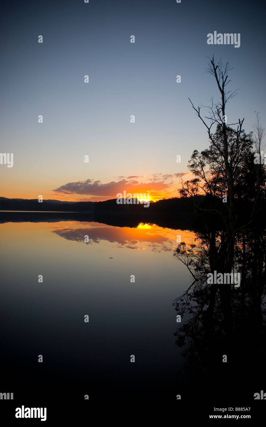 Sunset on Ewen Maddock Dam, Mooloolah, Sunshine Coast, Queensland, Australia Stock Photo