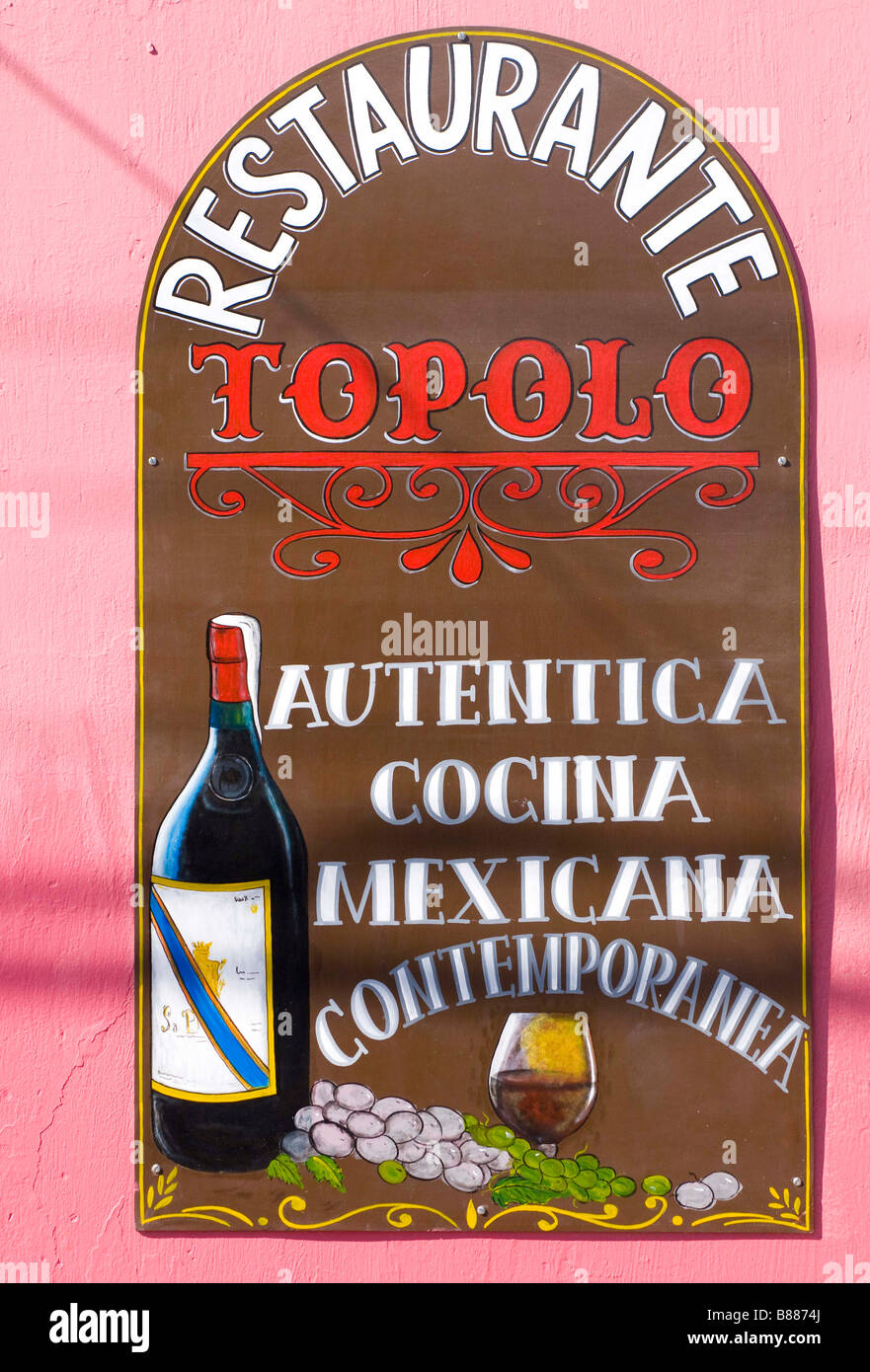MEXICO SINOLA STATE MAZATLAN Colorful sign of Restaurante Topolo Old Mazatlan Stock Photo
