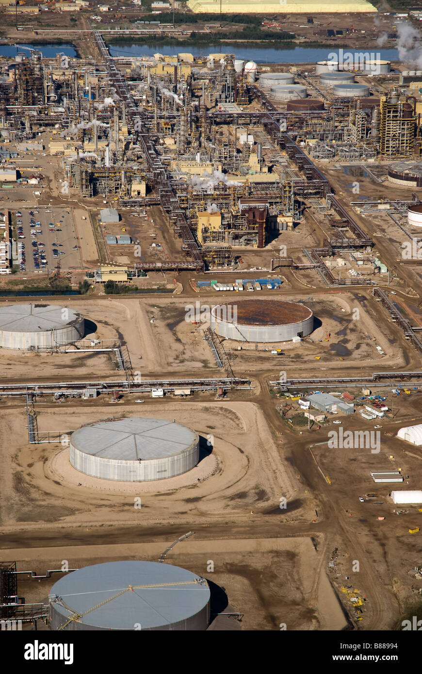 An aerial view of the Syncrude upgrader facility north of Fort McMurray Alberta Canada Stock Photo