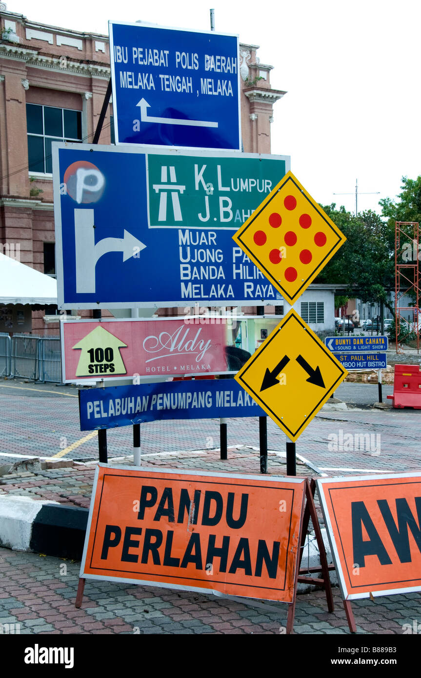 Melaka road sign traffic sign Kuala Lumpur road street highway interstate Stock Photo