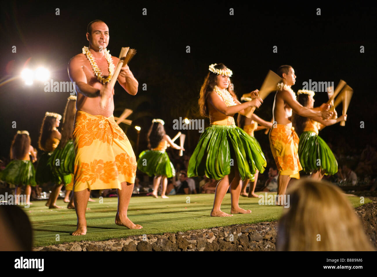 Dancers at the Old Lahaina Luau, Lahaina, Maui, Hawaii Stock Photo