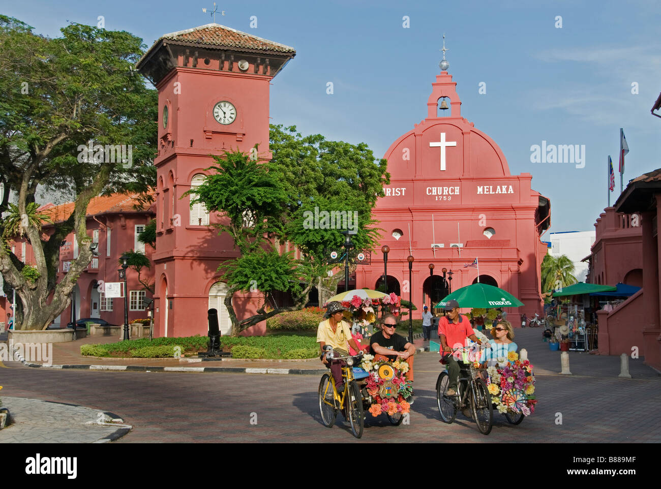 Malacca Malaysia  flower flowers decorateted tricycles rickshaw pedicab Christh Church Stock Photo