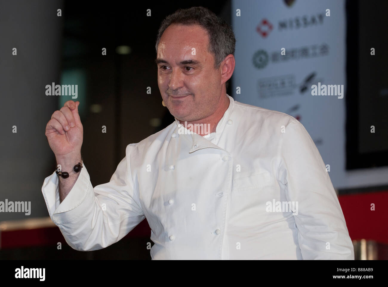 Chef Ferran Adria gives a speech and demonstration at the Tokyo Taste: The World Summit of Gastronomy 2009, 10 February 2009. Stock Photo
