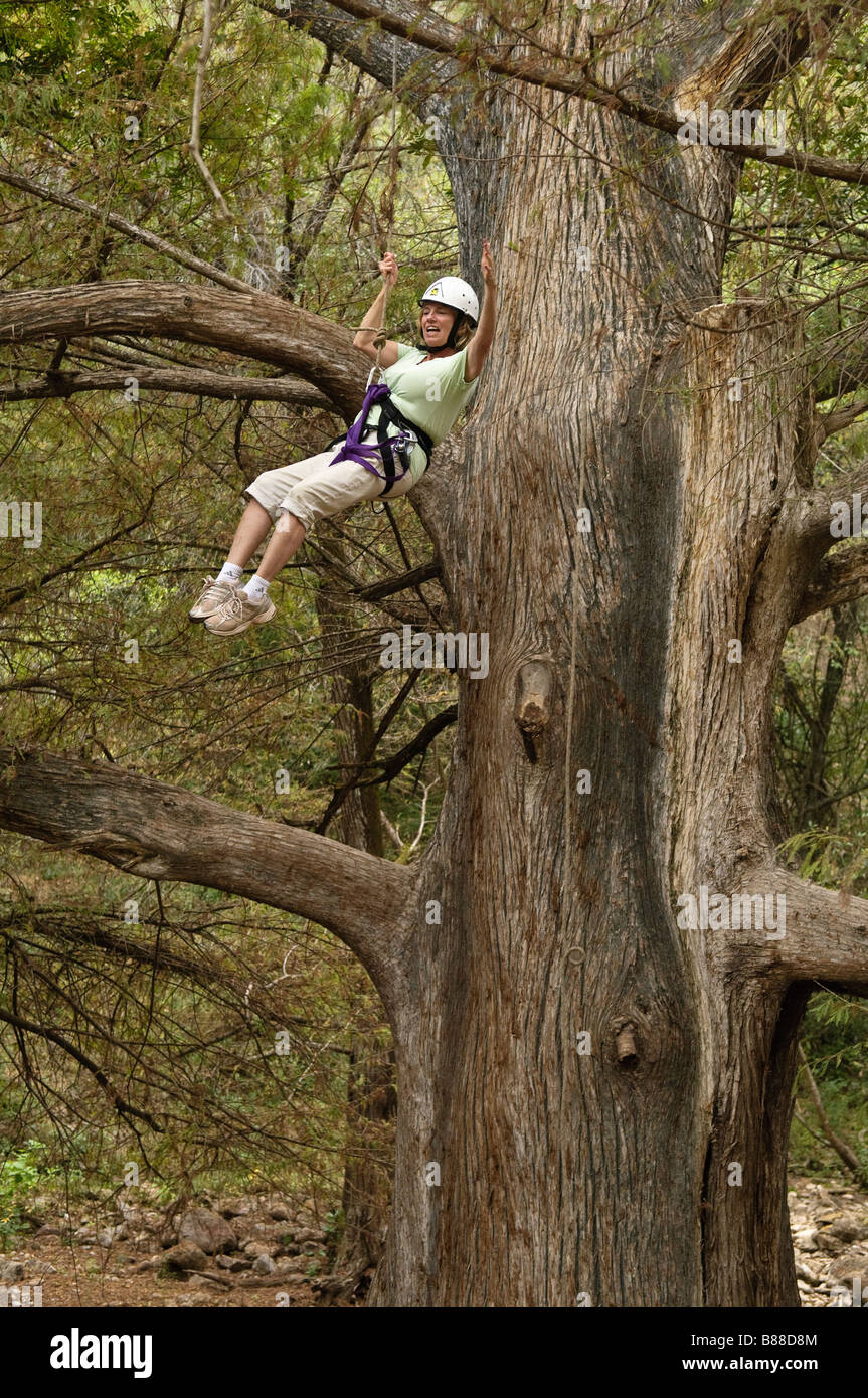 Rappelling down a tree at the end of the zip line at Vado Hondo Sinaloa ...