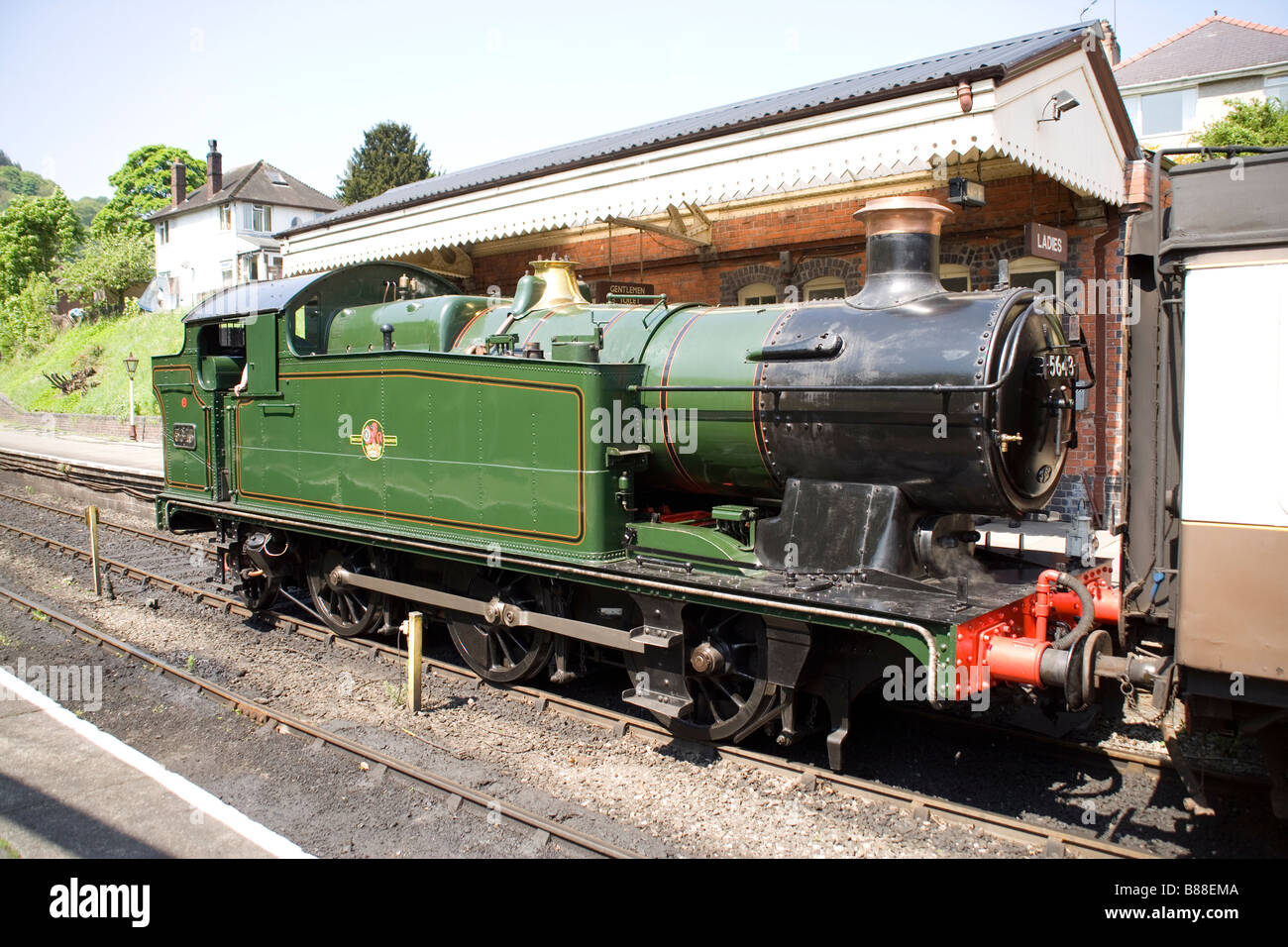 Steam train at Llangollen Railway station, Llangollen, Denbighshire