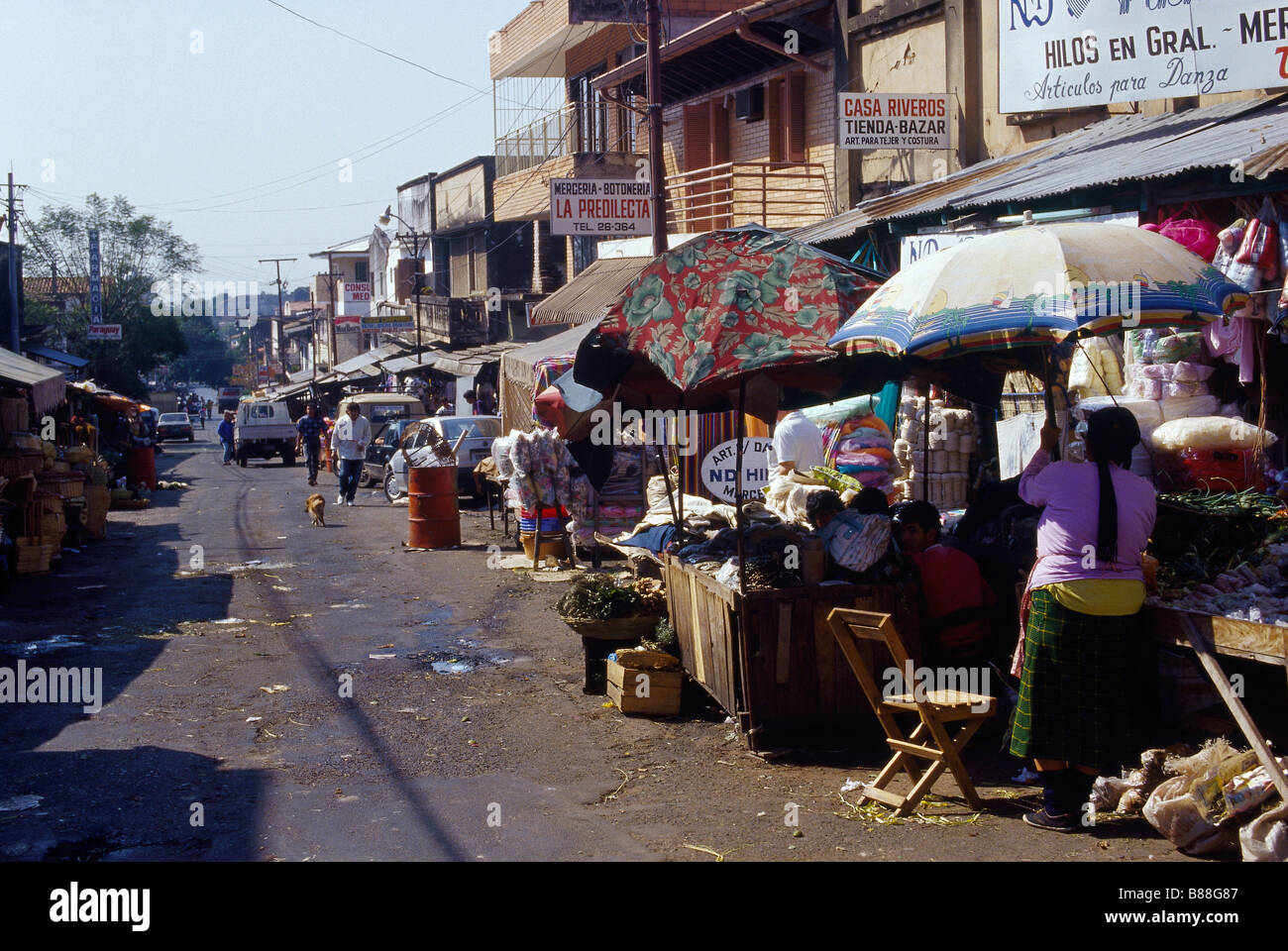 Town street market Stalls Umbrellas ASUNCION PARAGUAY Stock Photo