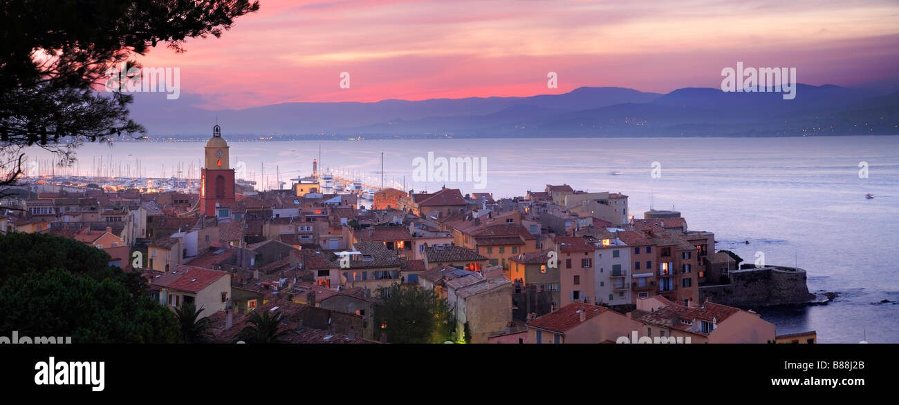 VIEW OF ST TROPEZ AT SUNSET Stock Photo