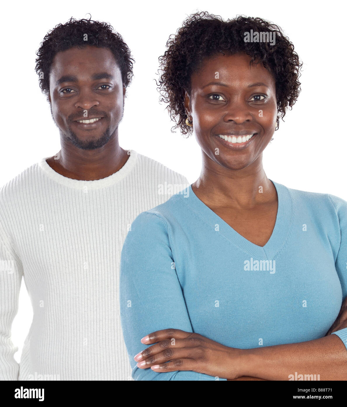African american couple a over white background Stock Photo - Alamy