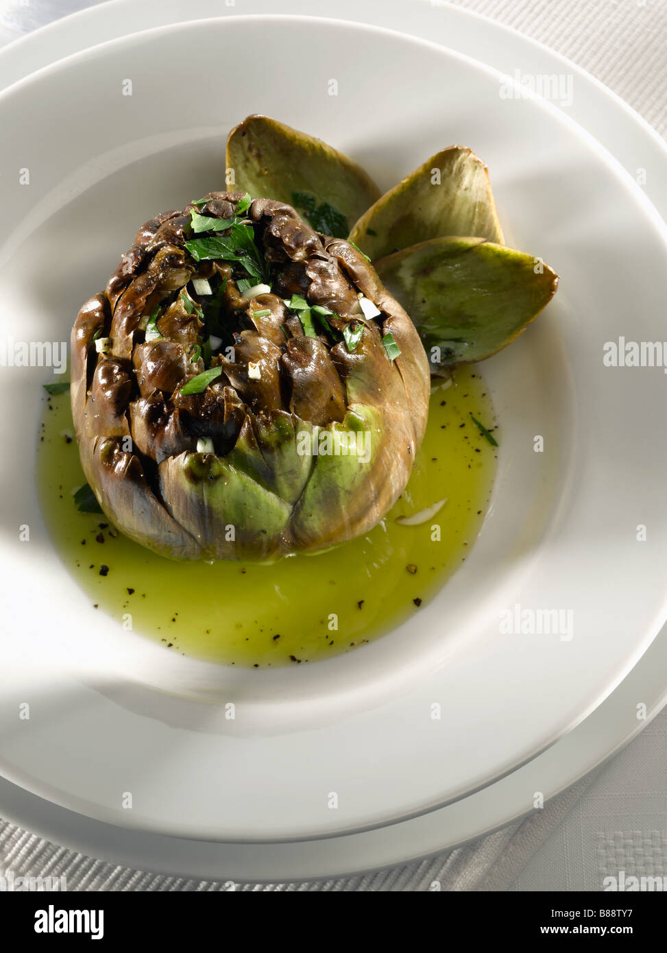 Globe Artichoke Artichokes Stuffed Cooked Steamed Stock Photo Alamy
