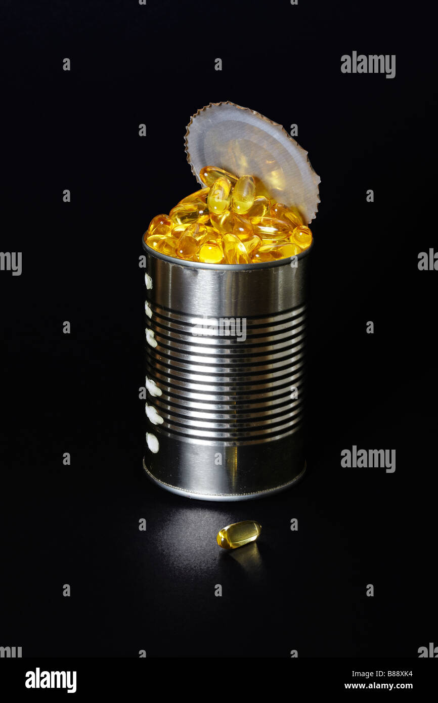 Fish Oil Capsules in a Tuna Fish Can Stock Photo Alamy