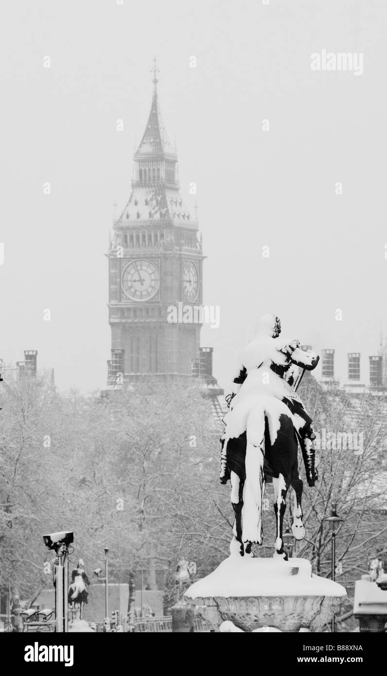 Big Ben in snow London Stock Photo