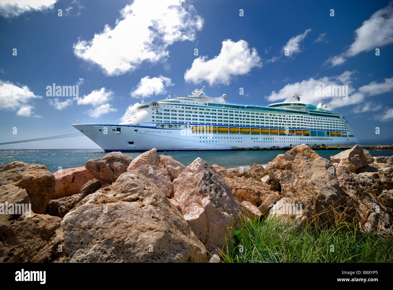 Royal Caribbean's Adventure of the Seas docked at Curacao, Netherlands Antilles (ABC Islands). Stock Photo