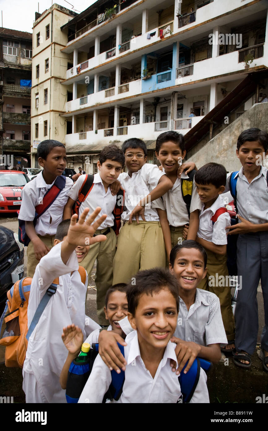 Indian school boys in the yard outside their block of flats after Stock  Photo - Alamy
