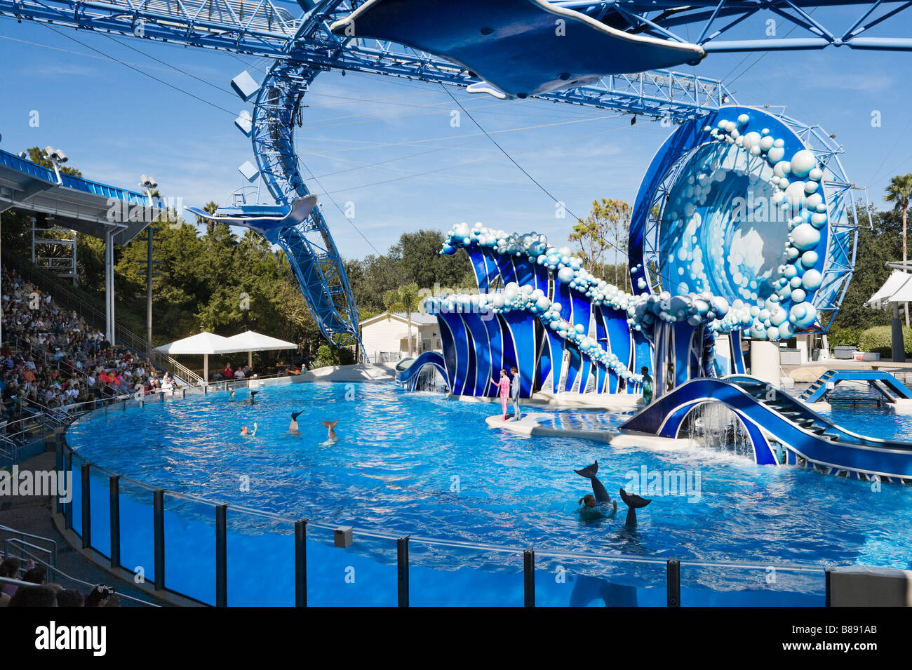 Whale and Dolphin Show at Sea World, Orlando, Central Florida, USA Stock Photo