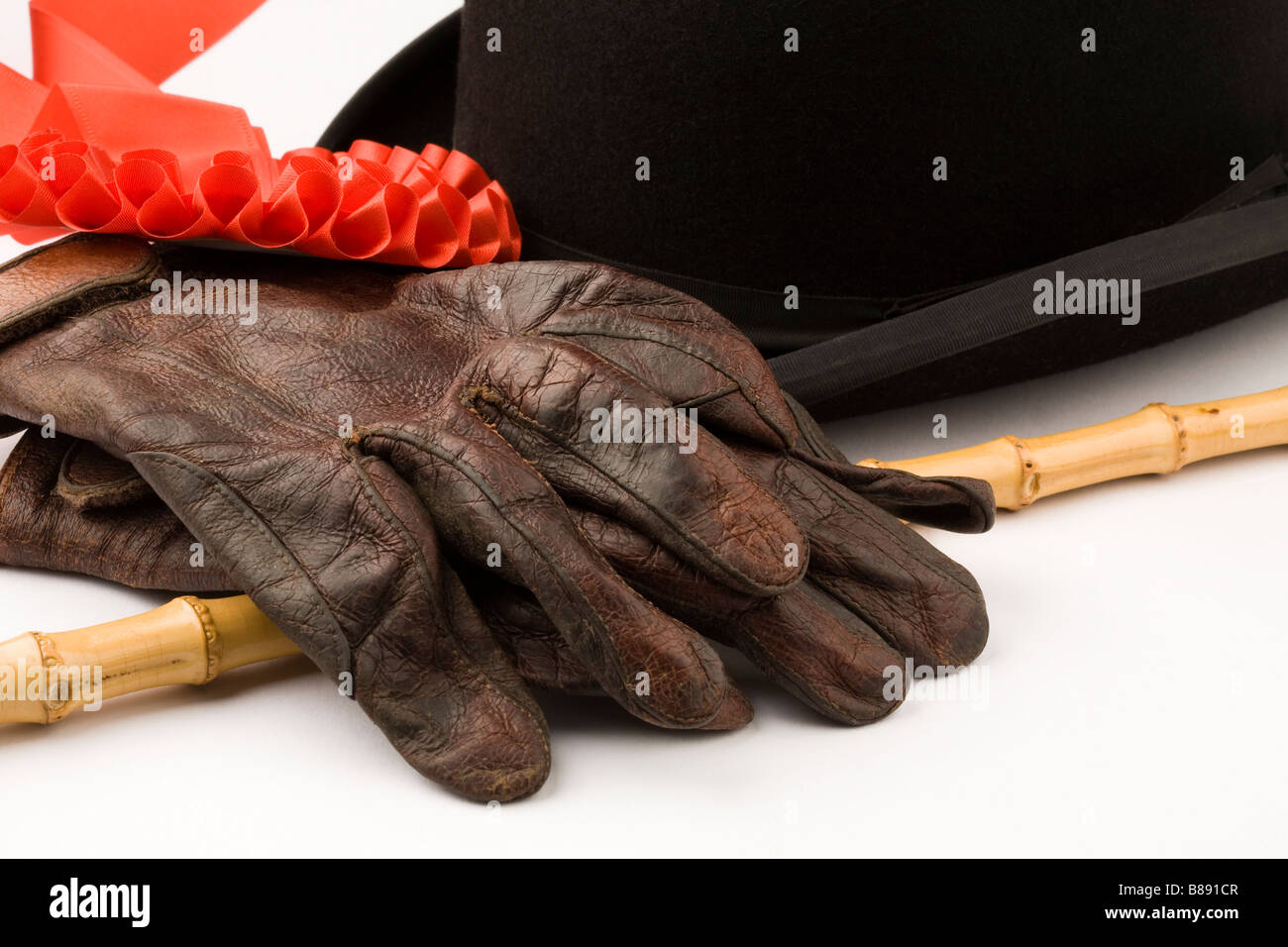 Equestrian Bowler Hat Gloves Rosette and Cane Stock Photo Alamy