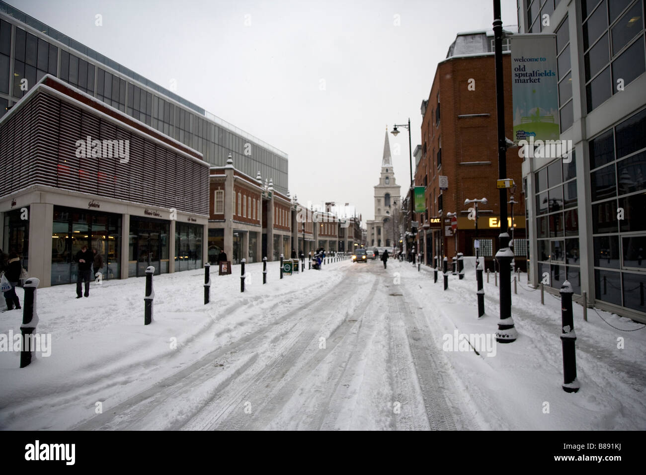 East London in the snow Stock Photo