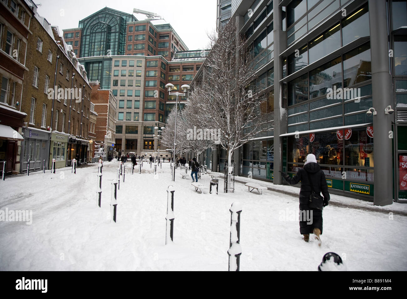 East London in the snow Stock Photo