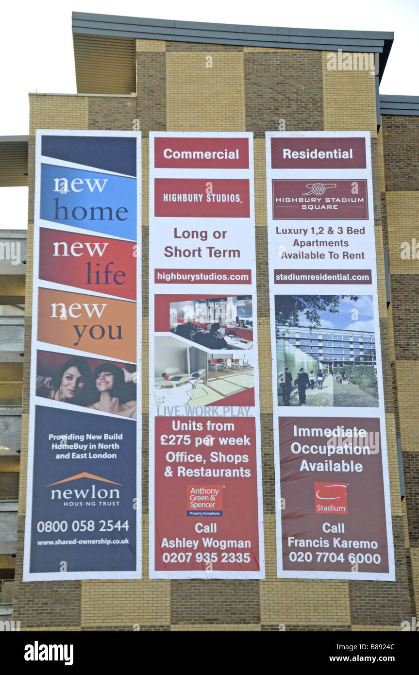 Advertising boards for affordable and social housing Holloway Islington London UK Stock Photo